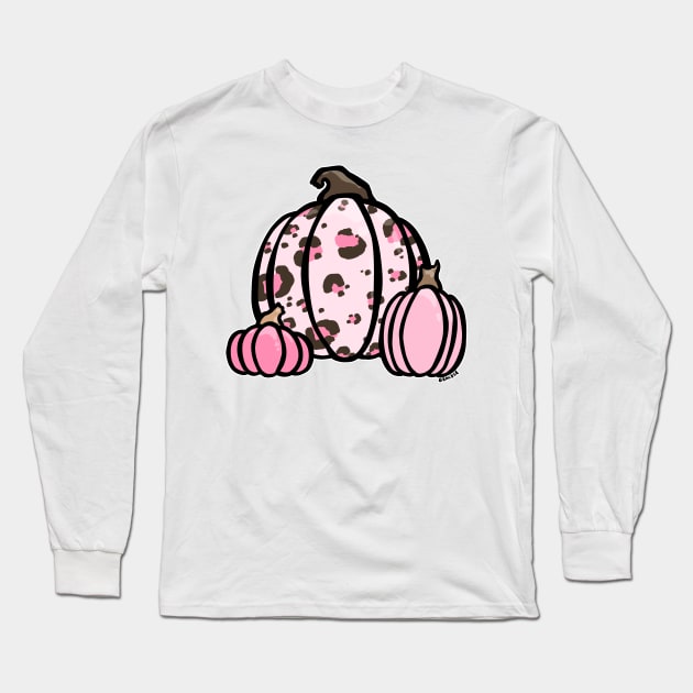 Pink Leopard Print Pumpkin Long Sleeve T-Shirt by Jan Grackle